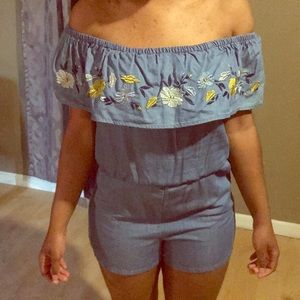 Off the shoulder denim romper